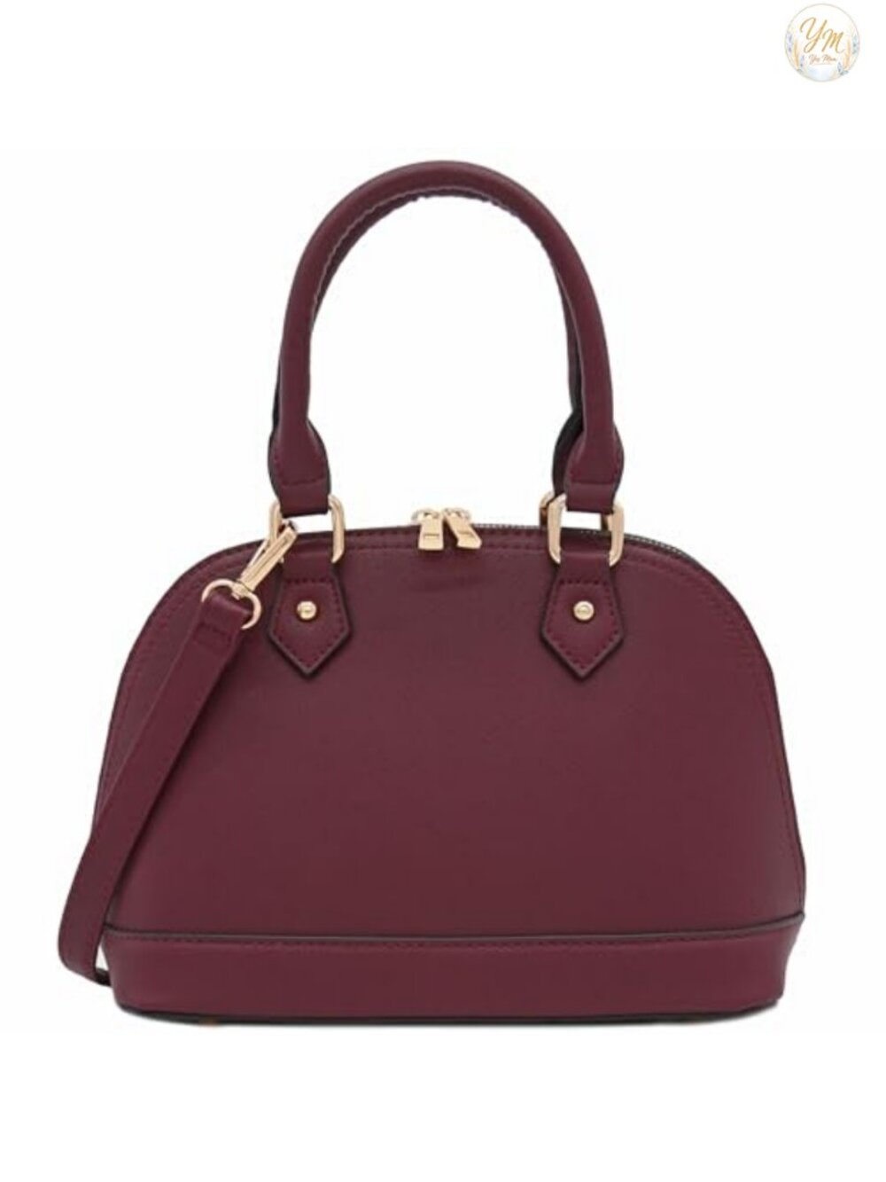 Faux Saffiano Leather Dome Satchel Zip Around Adjustable Strap Handbag